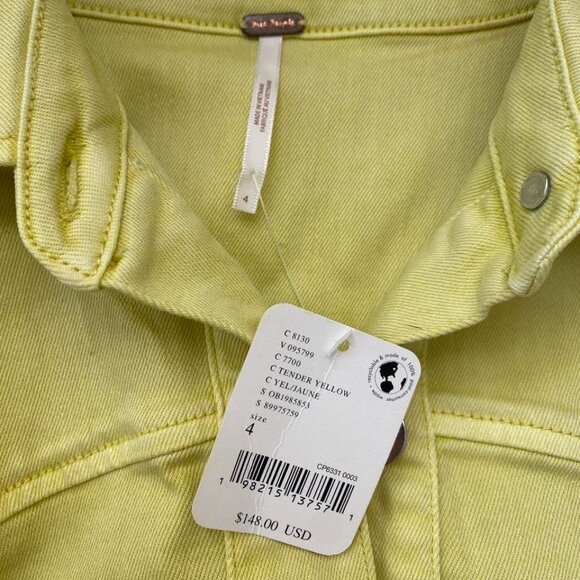 Free People Tender Yellow Amber Denim Button Mini Jean Dress with TAGS, Size 4 - Picture 3 of 4